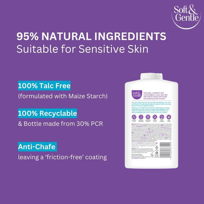 SOFT &amp; GENTLE Fresh Cotton Talc Free Cotton Body Powder 250g, Deodorising Personal Hygiene Against Moisture, Friction &amp; Odour, Prevent Smudging After Self-Tanning &amp; Facial Makeup, Baby Powder
