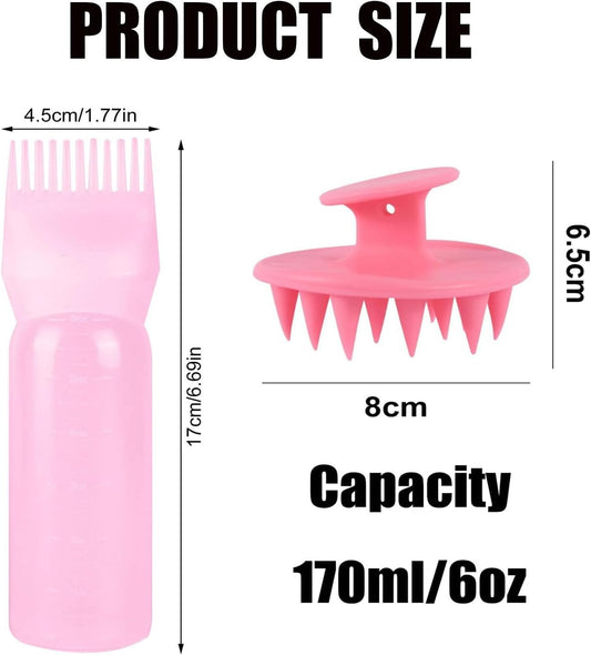 6 oz Large capacity Root Comb Applicator Bottle, Hair dye brushRoot Comb Squeeze Applicator Bottles with Graduated Scale for Salon Hair Coloring Dyeing Scale for home DIY Use. (White, 4 pcs)