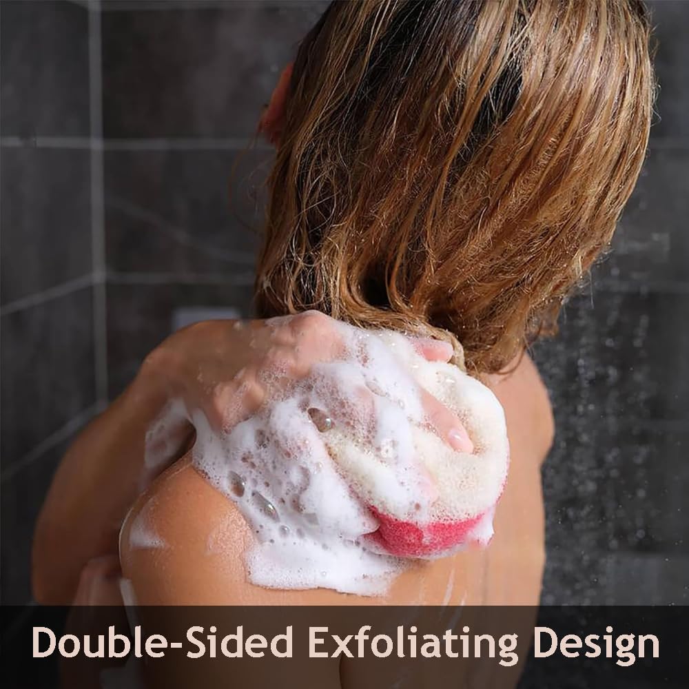 Bath Massage Sponge for Adults - Exfoliating Body Shower Scrubber - Doubled Sided exfloating Massage Sponge- Family Pack of 3