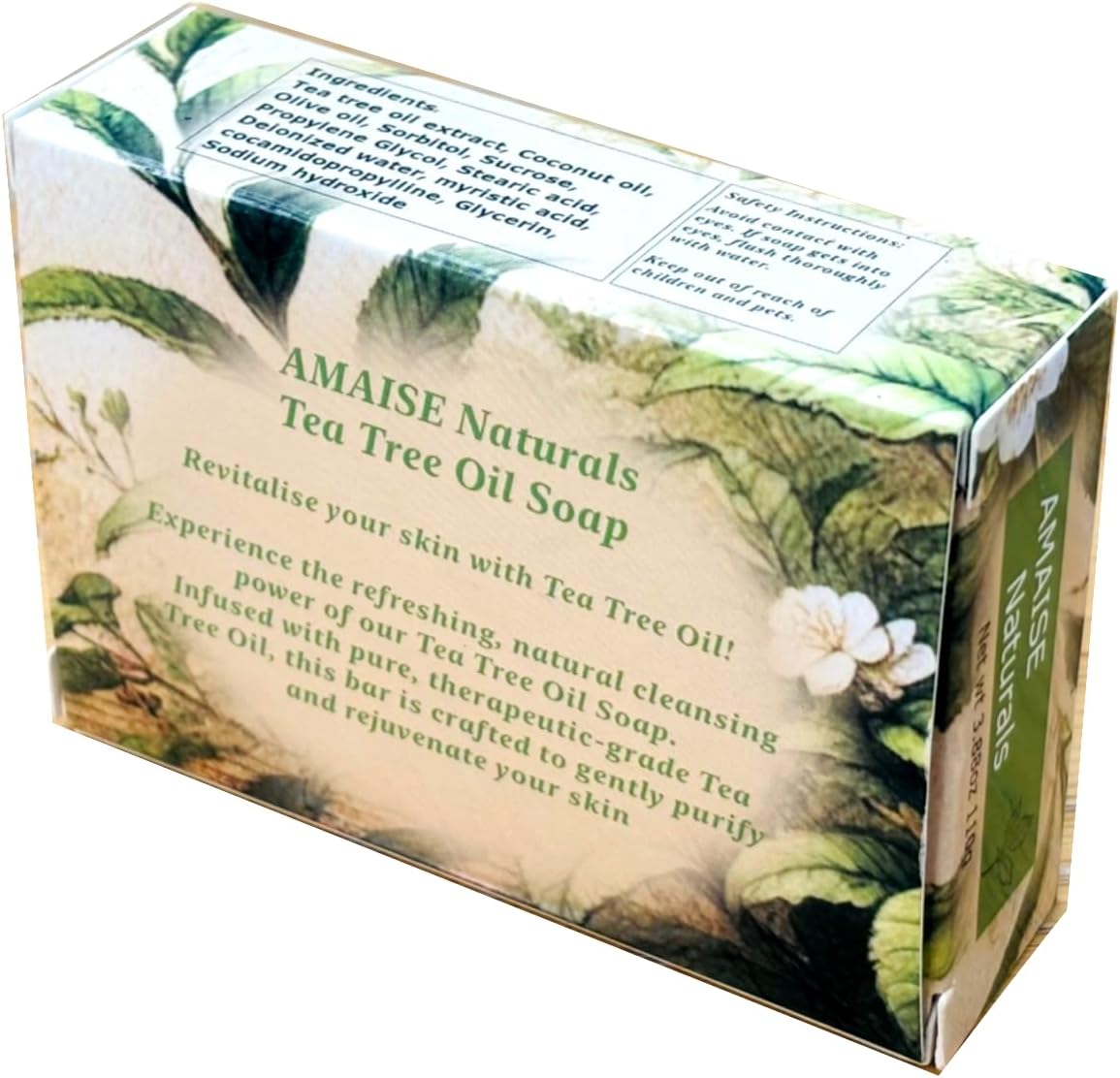 AMAISE Naturals 110g Tea Tree Oil Soap Antifungal Antiseptic Soap - Natural 100% Vegan, Kills Germs - Helps with Athlete's Foot Tinea Versicolor Ringworm Jock Itch