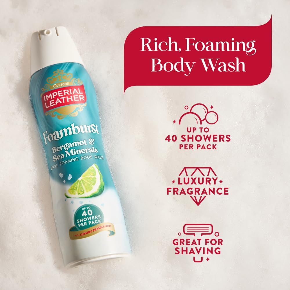 Imperial Leather Bergamot &amp; Sea Minerals Foamburst Gel to Foam Body Wash Shower Gel, Rich Foaming Body Wash with Luxury Fragrance, Vegan &amp; Cruelty Free (6 x 200ml)