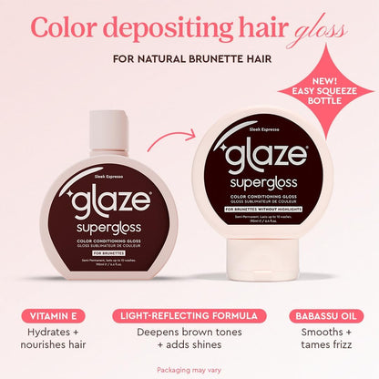 Glaze Supergloss Color Conditioning Gloss – Hydrating Semi-Permanent Colour Hair Gloss &amp; Shine Boost – For Natural, Unbleached Dark Brown Hair – 190ml - Sleek Espresso