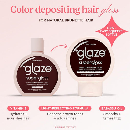Glaze Supergloss Color Conditioning Gloss – Hydrating Semi-Permanent Colour Hair Gloss &amp; Shine Boost – For Natural, Unbleached Dark Brown Hair – 190ml - Sleek Espresso