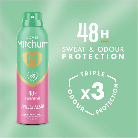 Mitchum Women Triple Odor Defense 48HR Protection Deodorant Spray &amp; Antiperspirant (200ml), Powder Fresh