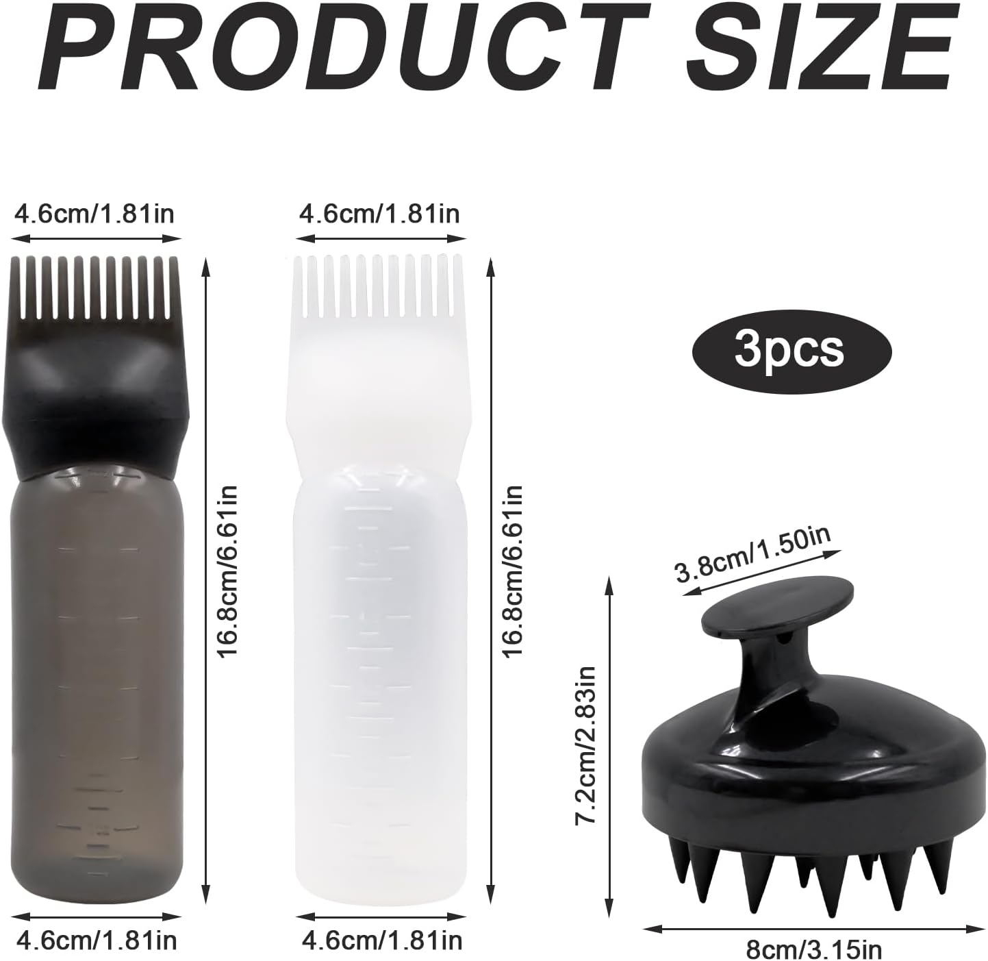 2Pcs Root Comb Applicator Bottle, Plastic Hair Dye Oil Applying Applicator, Scalp Massager Shampoo Brush