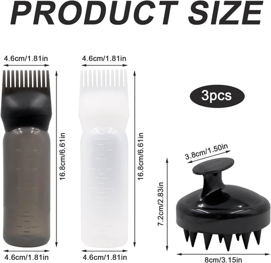 2Pcs Root Comb Applicator Bottle, Plastic Hair Dye Oil Applying Applicator, Scalp Massager Shampoo Brush