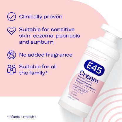 E45 Moisturising Cream 500g for Dry, Itchy &amp; Sensitive Skin, Emollient | Helps soothe dry, itchy skin - Non-greasy, fast-absorbing and dermatologically tested