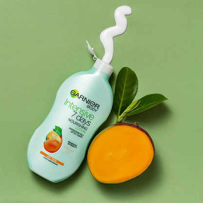 Garnier Intensive 7 Days Mango Oil &amp; Probiotic Extract Body Lotion 400ml, Softening and Smoothing Moisturiser, Up to 7 Days Hydration, For Dry Skin, Fast Absorbing &amp; Non Greasy