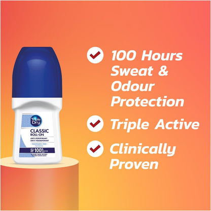 Triple Dry Classic Fragrance Anti-Perspirant Roll On | 100-Hour Protection Against Excessive Sweating | Fights Odour | Triple Active Formula | Classic Fragrance | Clinically Proven | Unisex