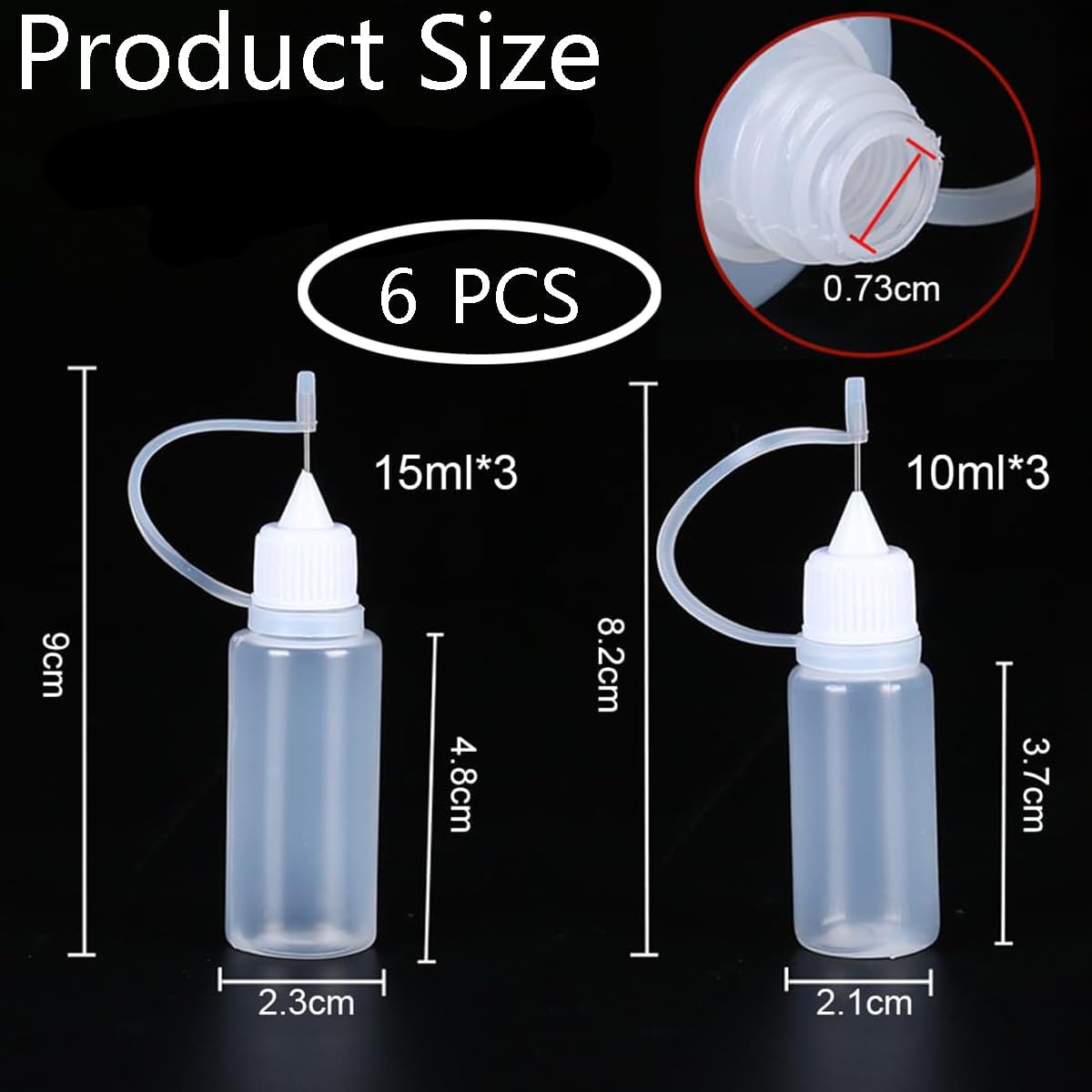 Applicator Bottle,6-Piece 10 ml and 15ml Precision Dispenser Set,Dropper Bottle,Needle Bottlees Applicator,Paint Dropper and Glue Oiler Bottles,for DIY Crafts,Lubrication,Detailed Adhesive Work