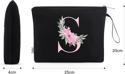 Vavabox A-Z Personalized Initial Makeup Bag, Birthday Gifts for Women Unique,Bride Bridesmaid Gift Cosmetic Bags (S, Black)