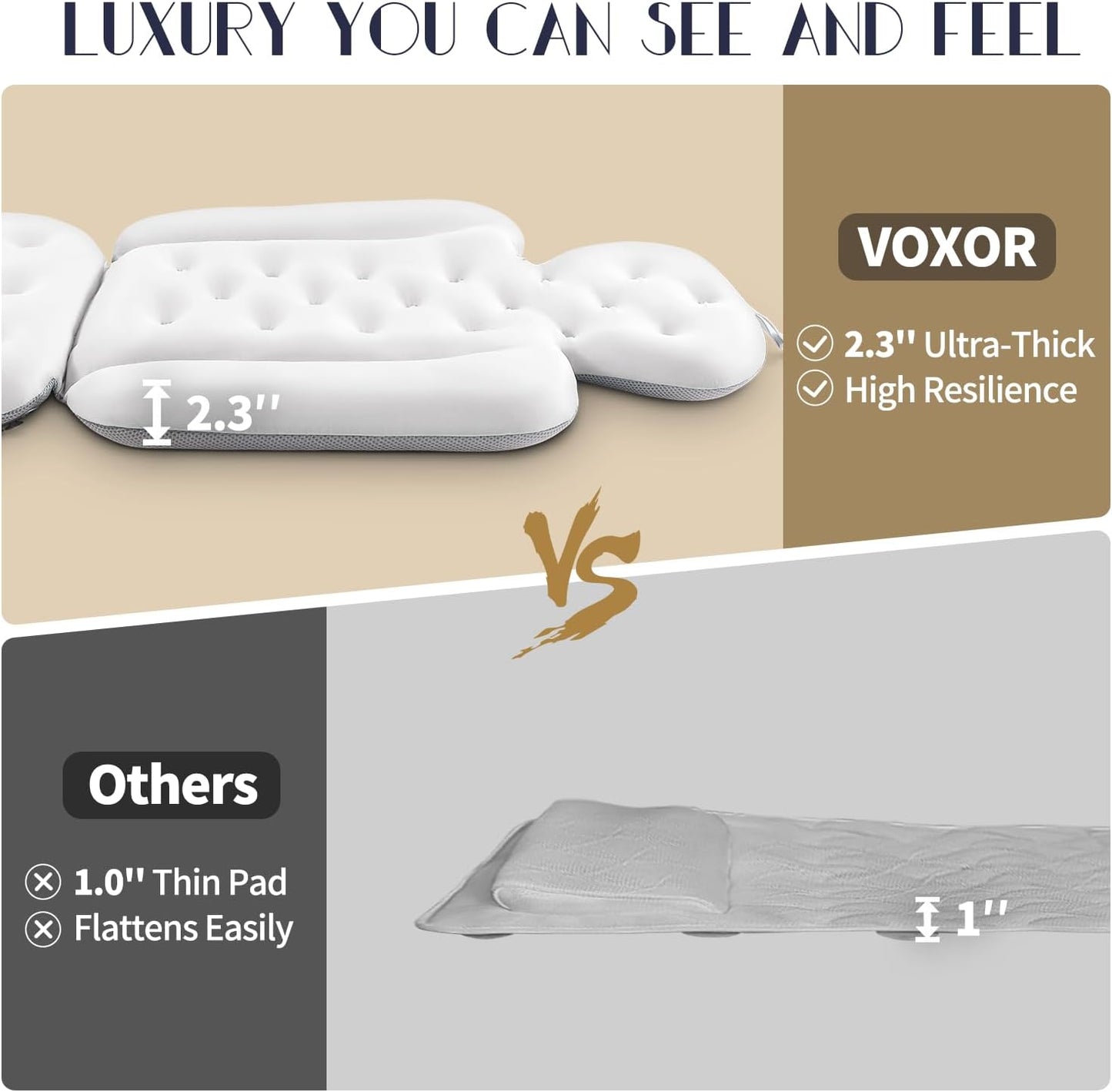 Full Body Bath Pillow for Bathtub, Thick Bathtub Cushion, Luxury Tub Pillow for Bath for Headrest Neck and Back Support White 130 X 41CM