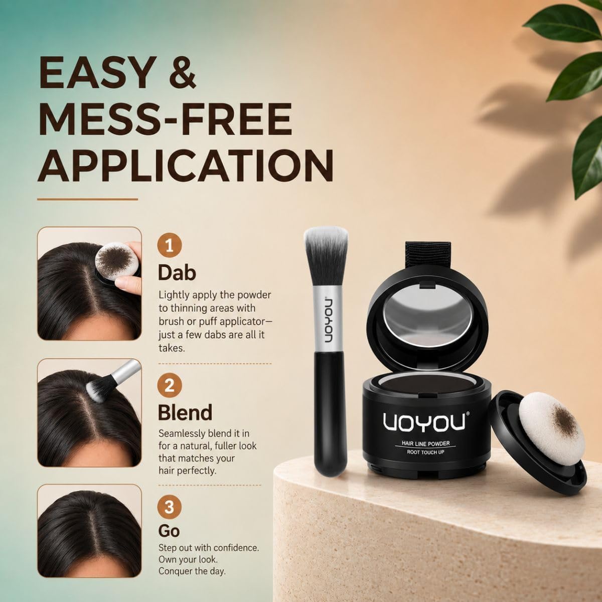 Root Touch Up Powder, Instantly Conceals Hair Loss &amp; Gray Roots, Water &amp; Sweat Resistant, Men &amp; Women's Thinning Hair Solution, Includes Brush (Dark Brown)