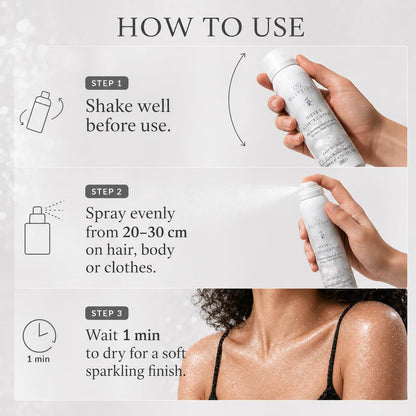 Silver Body Glitter Spray for Hair &amp; Clothes - Eco-Friendly Festival Shimmer, Quick-Dry Washable Fragrance-Free, 140ml Sustainable Shine