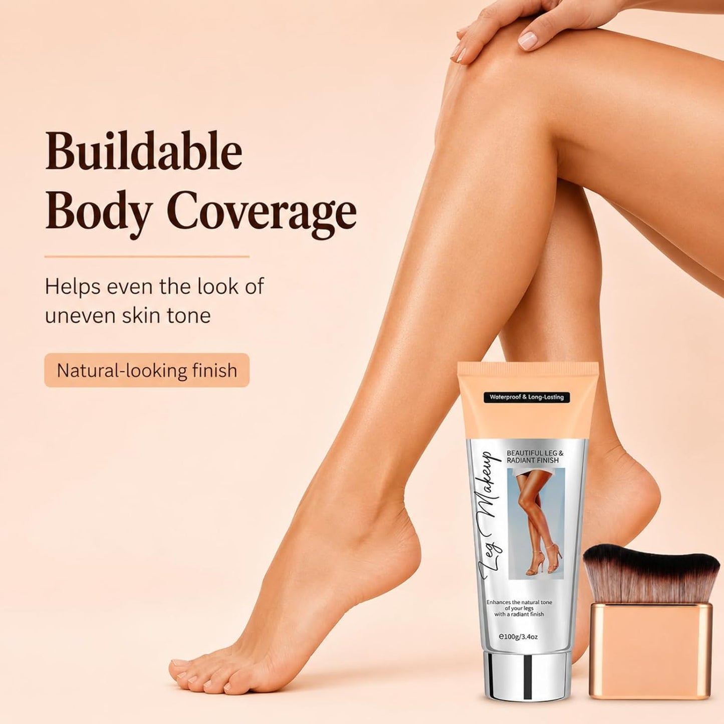 Leg Makeup With Brush, Body Concealer, Full Coverage Makeup – Water-Resistant Transfer-Resistant Cream for Uneven Tone, Natural Finish Leg &amp; Body Makeup for Summer Events, 100ml