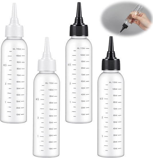 4 Pcs Hair Oil Bottle,Plastic Hair Dye Applicator Bottle,Hairs Bottles Applicator with Clear Graduated Scale Twist-On Top Tip Cap, for Scalp Root Dye Container(2 color)