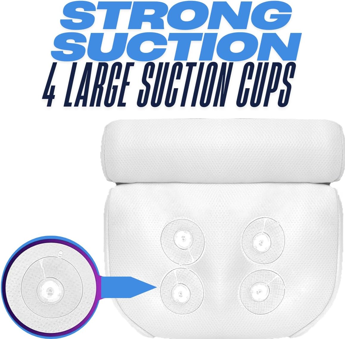 Top Home Solutions®Bath Pillow - Extra Thick and Soft with Strong Suction Cups, Bath Pillow For Head And Neck with 3d Air Mesh Quality Comfort &amp; Built-In Hook For Easy Drying &amp; Storage (White)