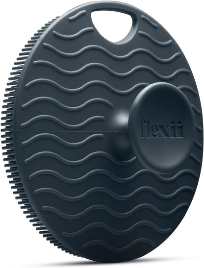 flexii® Silicone Body Scrubber - Premium Body Brush for Sensitive Skin, Gentle Body Exfoliator &amp; Shower Scrubber, Exfoliating Silicone Loofah for Men &amp; Women - Charcoal