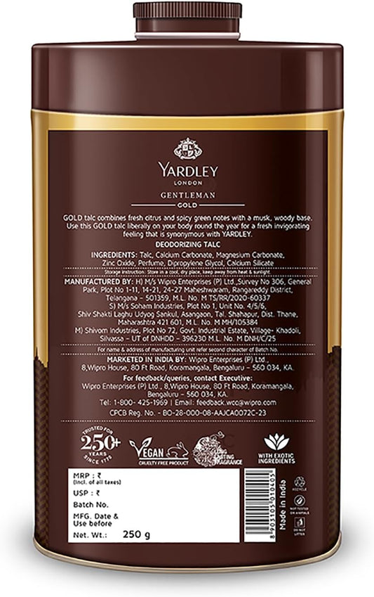 Yardley London Gold Talcum Powder - 250 g. 808 oz, Deodorizing Talc