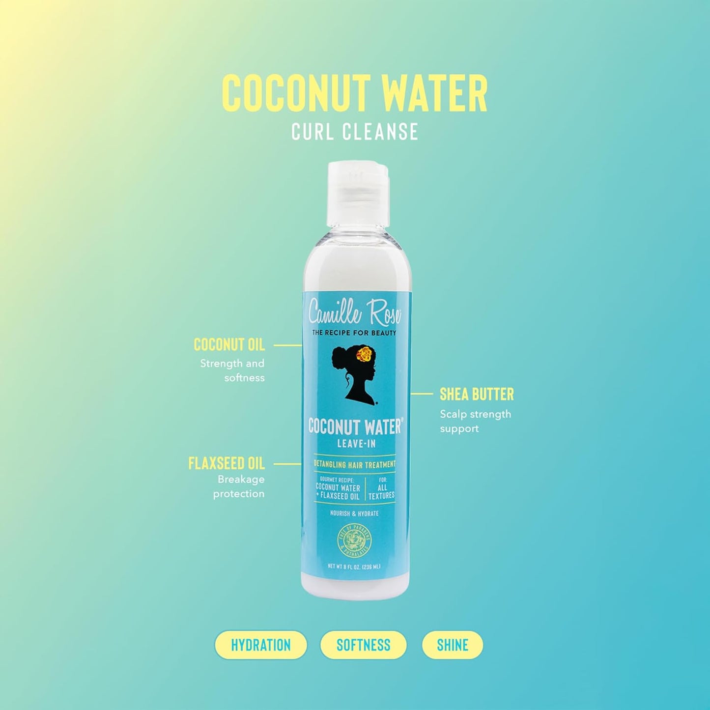 Camille Rose Coconut Water Leave-In Detangling Hair Treatment, 240 ml