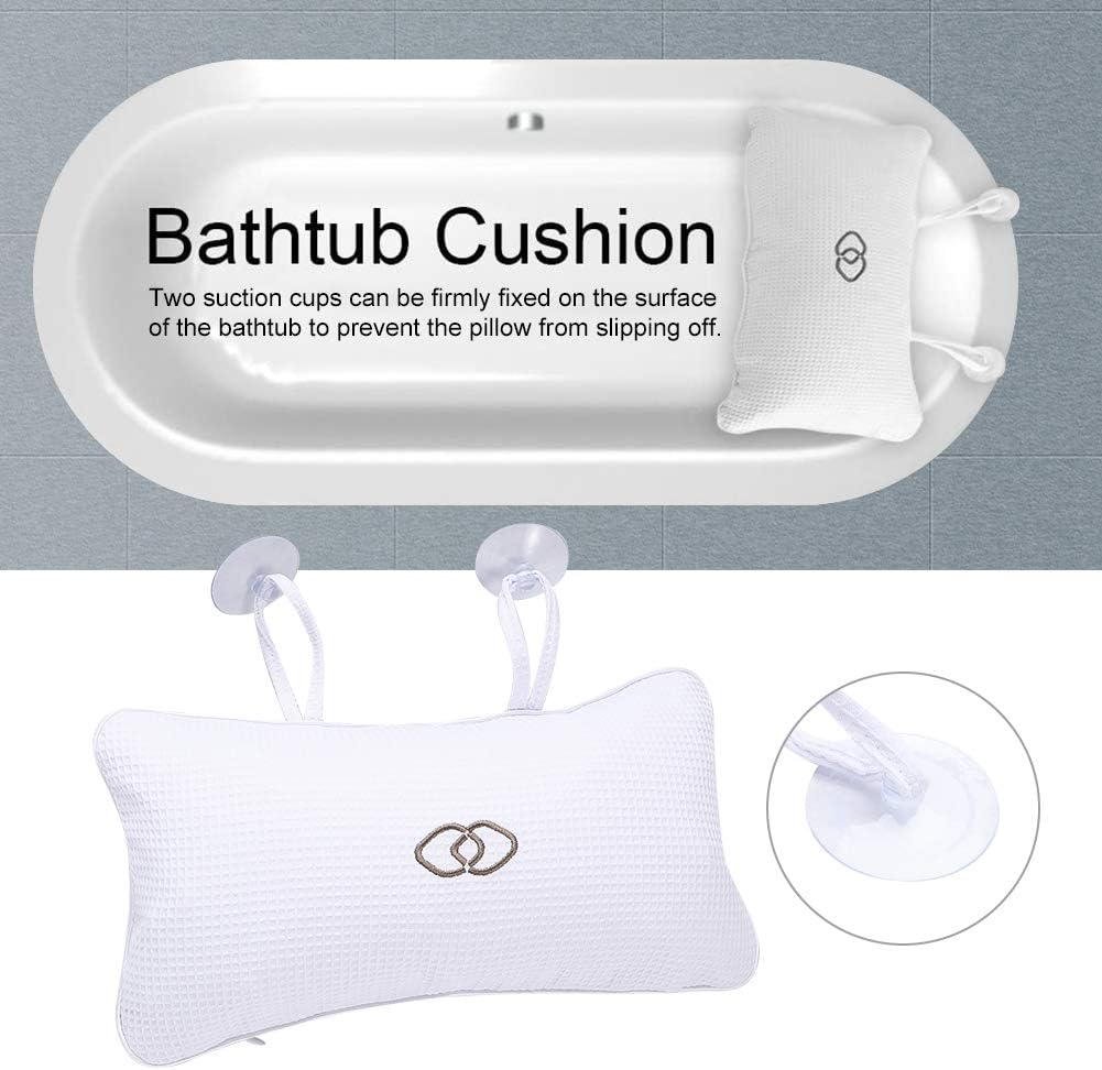 Inflatable Bath Pillow with Suction Cups | Anti-slip Non-Slip Bathtub Pillow Bath Cushion for Bathroom Home Spa Headrest