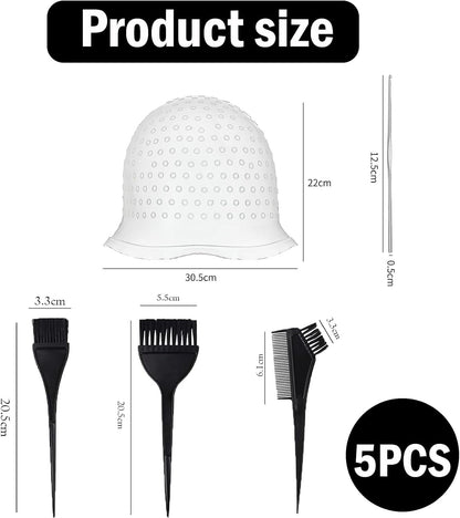 5 Piece Set Highlighting Cap, Highlighting Kit, Highlights Hair Dye Kit, Hair Coloring Brushes And Needle,Highlighting Frosting Cap, Professional Salon Silicone Hairdressing Tools For Women Men