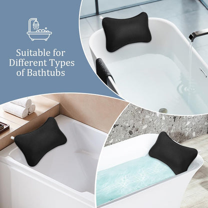 Flintronic Bath Pillow, Luxury Bath Bathtub Pillow for Head, Neck, Shoulder and Back Support, Ergonomic Breathable Mesh SPA Tub Pillow, Fits all Bathtub (Black)
