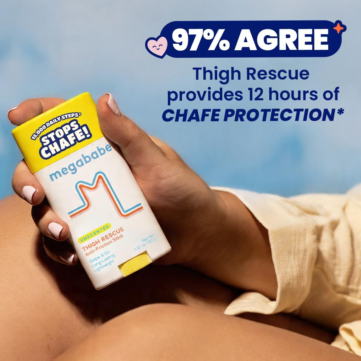 Megababe Unscented Anti-Chafing Sticks for Thigh Rescue | Prevents Friction and Skin Irritation | Thighs, Arms, Bra Lines and More | 50 ml
