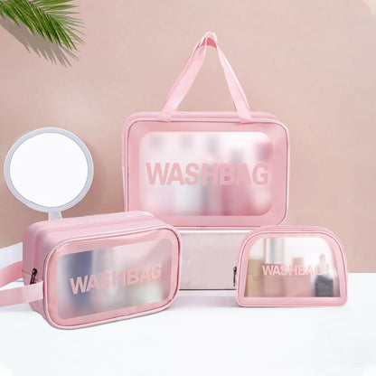 4 Pcs Clear Travel Toiletries Bag for Women, Travel Toiletry Bags Clear Wash Bag for Toiletries, PVC Waterproof Makeup Bag for Women and Girls (Pink)