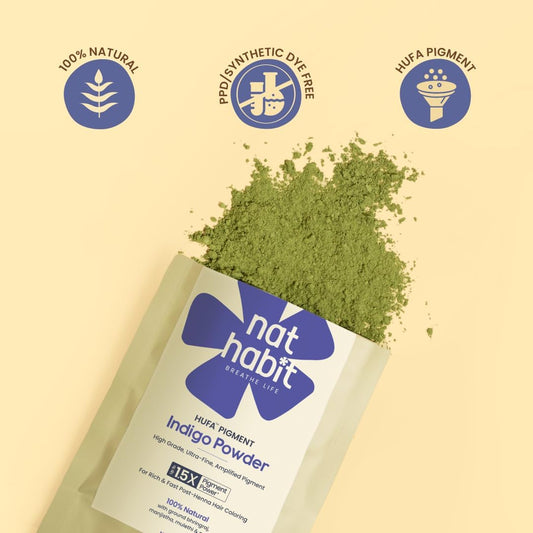 Nat Habit Organic Indigo Powder, Natural Hair Color for Black Hair, HUFA, Indigo Leaf Powder for Rich and Fast Post-Henna Coloring, Chemical Free (Pack of 1 X 85g)