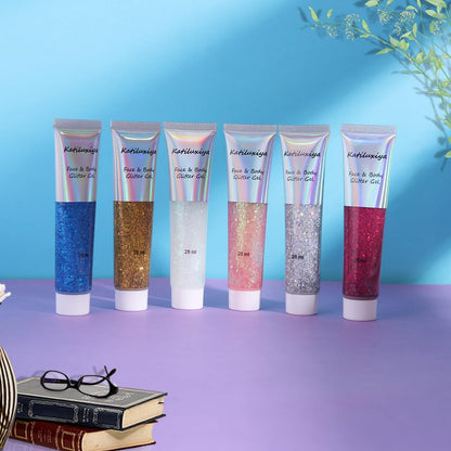 6 Color Face Girl Body Glitter Gel, Face &amp; Body &amp; Eye &amp; Lip Festival Holographic Glitter for Party (6PCS)