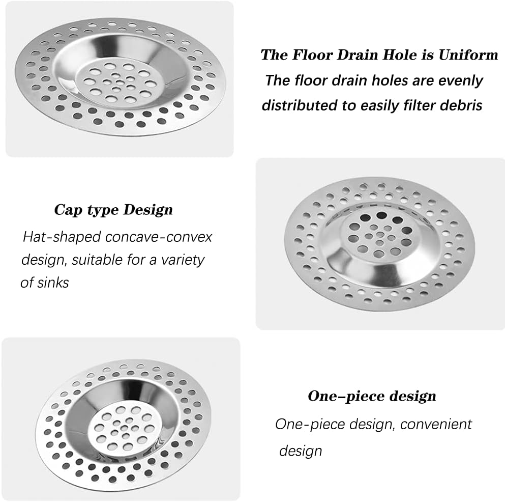 2 Pcs Sink Strainer, Stainless Steel Sink Strainer Plug, Drain Hair Catcher, Protector Shower Drain Cover, Sink Stopper Drain Filter for Kitchen, Bathtub, Bathroom, 2.95 "/ 7.5 cm