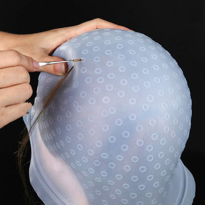 Silicone Highlighting Cap with Needle, Highlight Cap for Hair Coloring, Easy Application with Pre-Punched Holes – Reusable and Durable