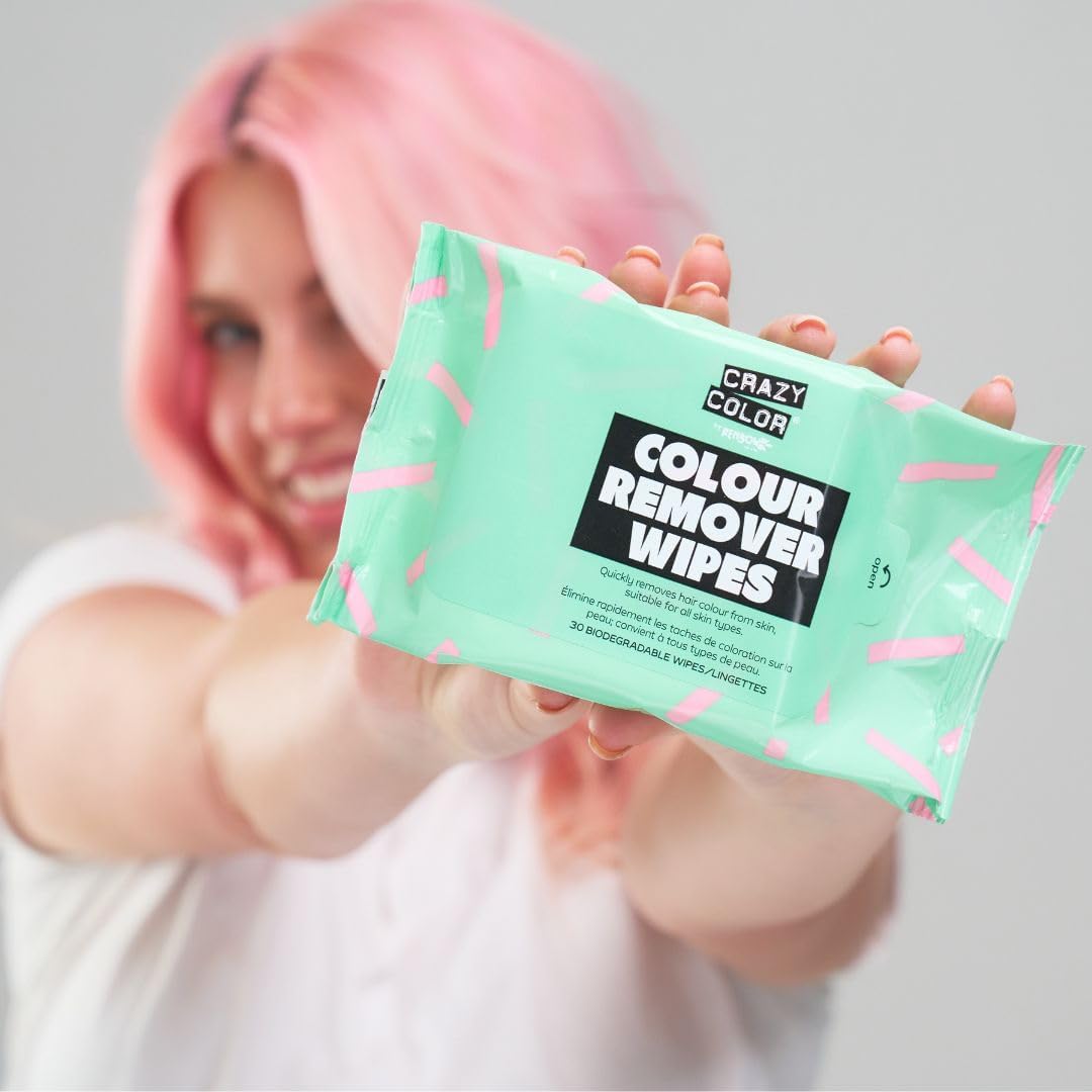 Crazy Color Hair Dye Remover Wipes. Remove hair dye from face. 30 Pack of Biodegradable Wipes.