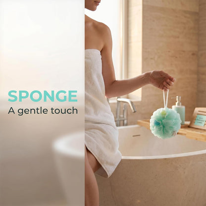 2 Pcs Colorful Bath Loofah Sponges, Soft Mesh Body Scrubber for Gentle Exfoliation, Durable Shower Accessories for Women, Men, and Kids (Green and White)