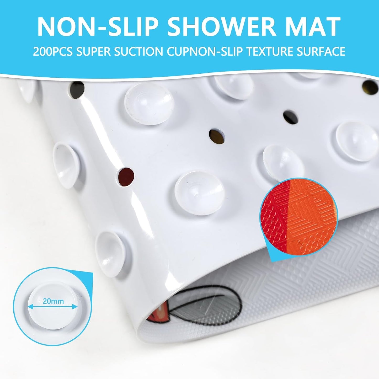 Capslpad Bathtub Mat Non Slip Anti Mould 40x100 cm Cartoon Submarine Bath Mats Extra Large Soft Bath Seat Mat with Suction Cups &amp; Drain Holes Machine Washable Sea Animals Bath Mat