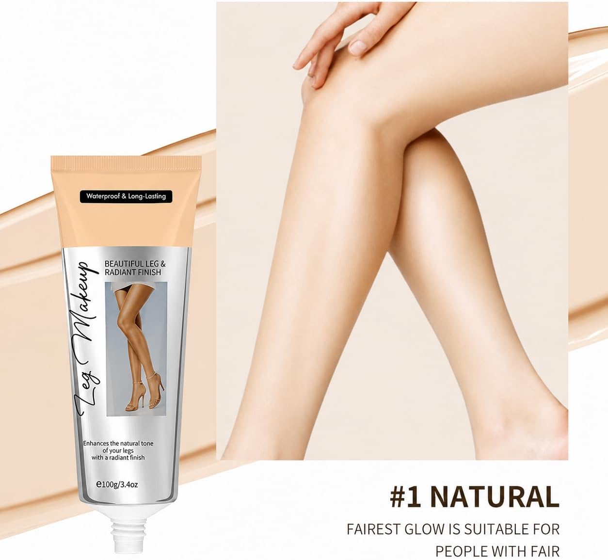 Body Concealer for Legs with Brush, 100g Waterproof Leg Makeup Cream, Buildable Coverage for Visible Veins, Scars, Tattoos &amp; Smooth Radiant Natural-Look Finish for Dresses and Shorts
