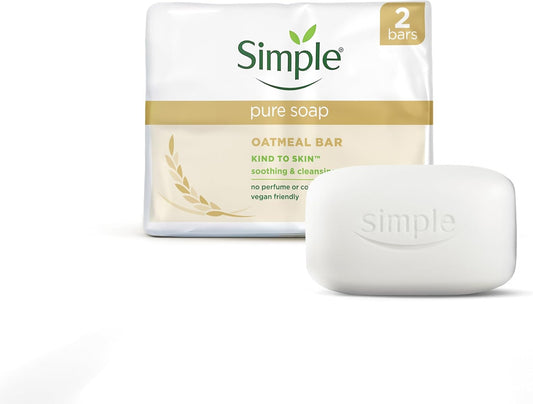 Simple Pure Soap Oatmeal Bar Twin Pack (2 x 100g) – Fragrance Free Soap for Sensitive Skin – Gentle Cleansing for Eczema &amp; Rosacea Prone Skin