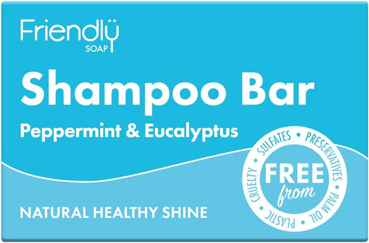 Friendly Soap - Peppermint &amp; Eucalyptus Shampoo Bar (95g), Nourishing, Natural Healthy Shine, Moisturising, Plant-Based, Cruelty-Free, Made By Hand, No SLS or Parabens, Sustainable, Vegan