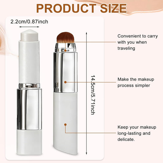 Faccelove Foundation Stick with Brush, Colour Changing Foundation Stick with SPF 15, Automatic Colour Adjustment, 2-in-1 Makeup Stick for Natural Rays, Long Lasting for All Skin Types