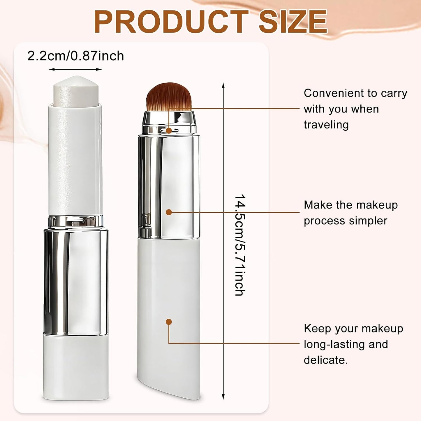Faccelove Foundation Stick with Brush, Colour Changing Foundation Stick with SPF 15, Automatic Colour Adjustment, 2-in-1 Makeup Stick for Natural Rays, Long Lasting for All Skin Types