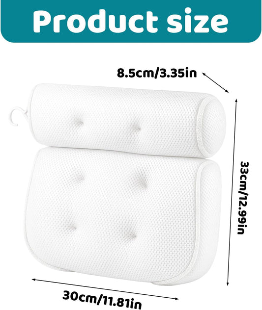 Bath Pillows for Head and Neck, Waterproof Bath Cushion with 6 Suction Cups, Soft Bathtub Pillow for Relaxing Bath, Fits Most Bathtubs (33x30x8.5 cm)