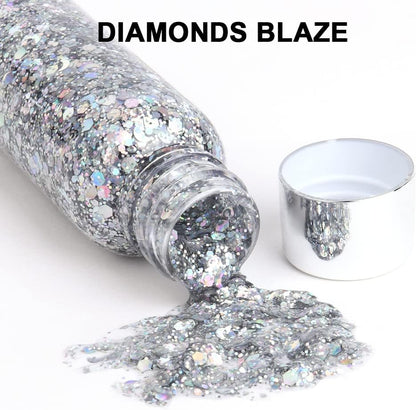 URAQT Holographic Mermaid Sequins Chunky Cosmetic Glitter Face and Body Gel, Sparkling Festival Party Lotion for Face, Body, Eye, Hair, Nail Makeup and DIY Art (Silver)