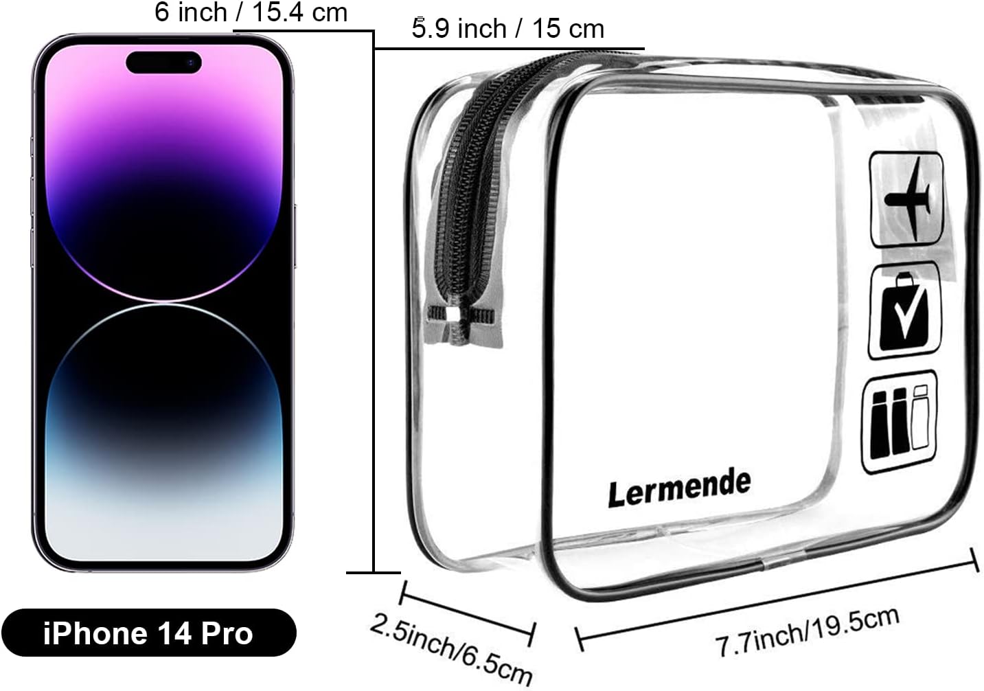 Lermende Clear Toiletry Bag TSA Approved Travel Carry On Airport Airline Compliant Bag Quart Sized 3-1-1 Kit Luggage Pouch.