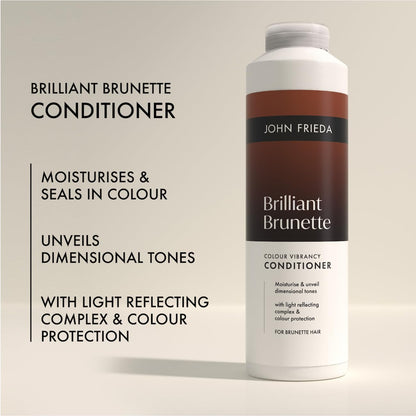 John Frieda Brilliant Brunette Colour Vibrancy Conditioner 500ml | For Brown Hair, Colour Treated Hair, Glossy Vibrancy