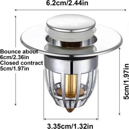 Pop-Up Sink Drain Stopper – Universal Bathroom Basin Drain Filter with Press Button Design, Anti-Clog Strainer