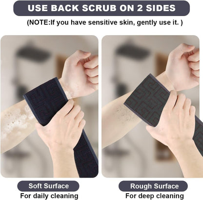 URAQT Exfoliating Back Scrubber for Shower, 37 Inches Back Washer with Handles, Soft Shower Bath Scrub for Women and Men, Double-Side Use Exfoliate Washcloth Bath Tool to Scrub Your Body Deeply