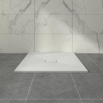 Aquariss White 1000x1000mm Square Shower Tray with Waste | Slate Effect, SMC Slip-Resistant Shower Base, for Bathroom Shower Enclosures Wet Room, Easy Installation, Ultra-Low Profile