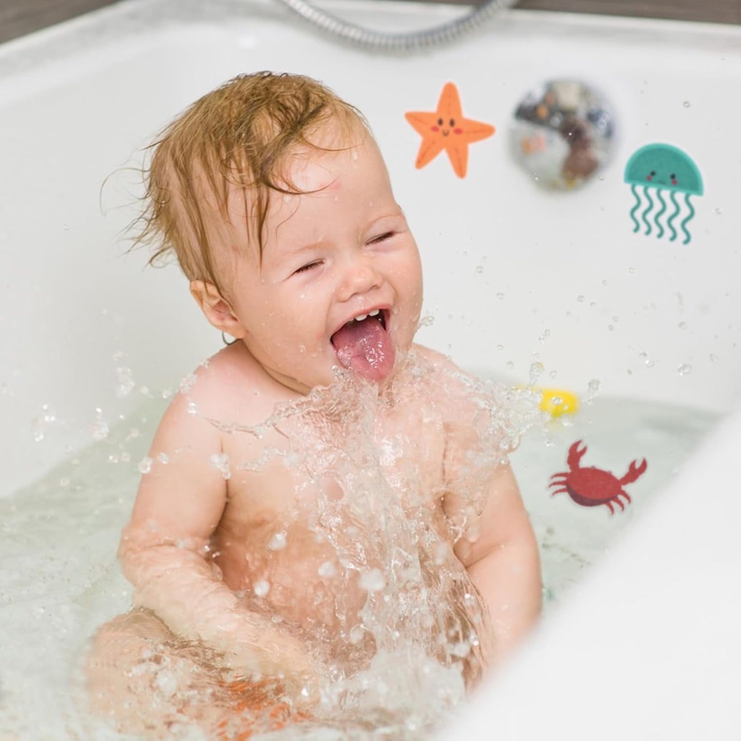 Non-Slip Stickers Pack of 10, Self-Adhesive Non-Slip Stickers for Bathtub and Shower, Child-Friendly Cartoon Sea Design, for Bathtub and Bathroom Floor