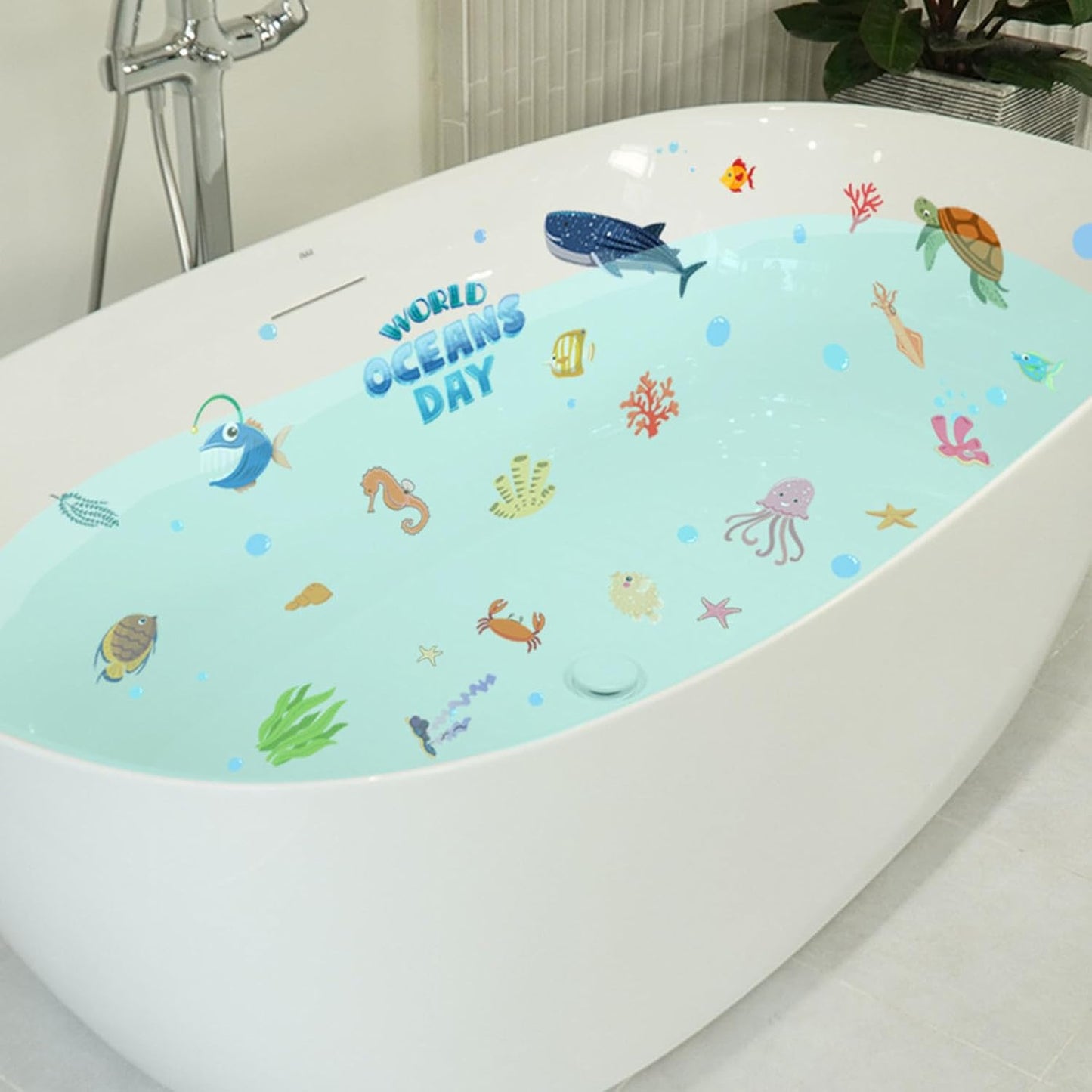 Non Slip Bathtub Stickers Adhesive Sea Creature Decorations Stickers AdhesiveWall Decals for Shower Surfaces Toddlers Bedroom Bathroom Window Baby Nursery and Children Classroom (Blue)